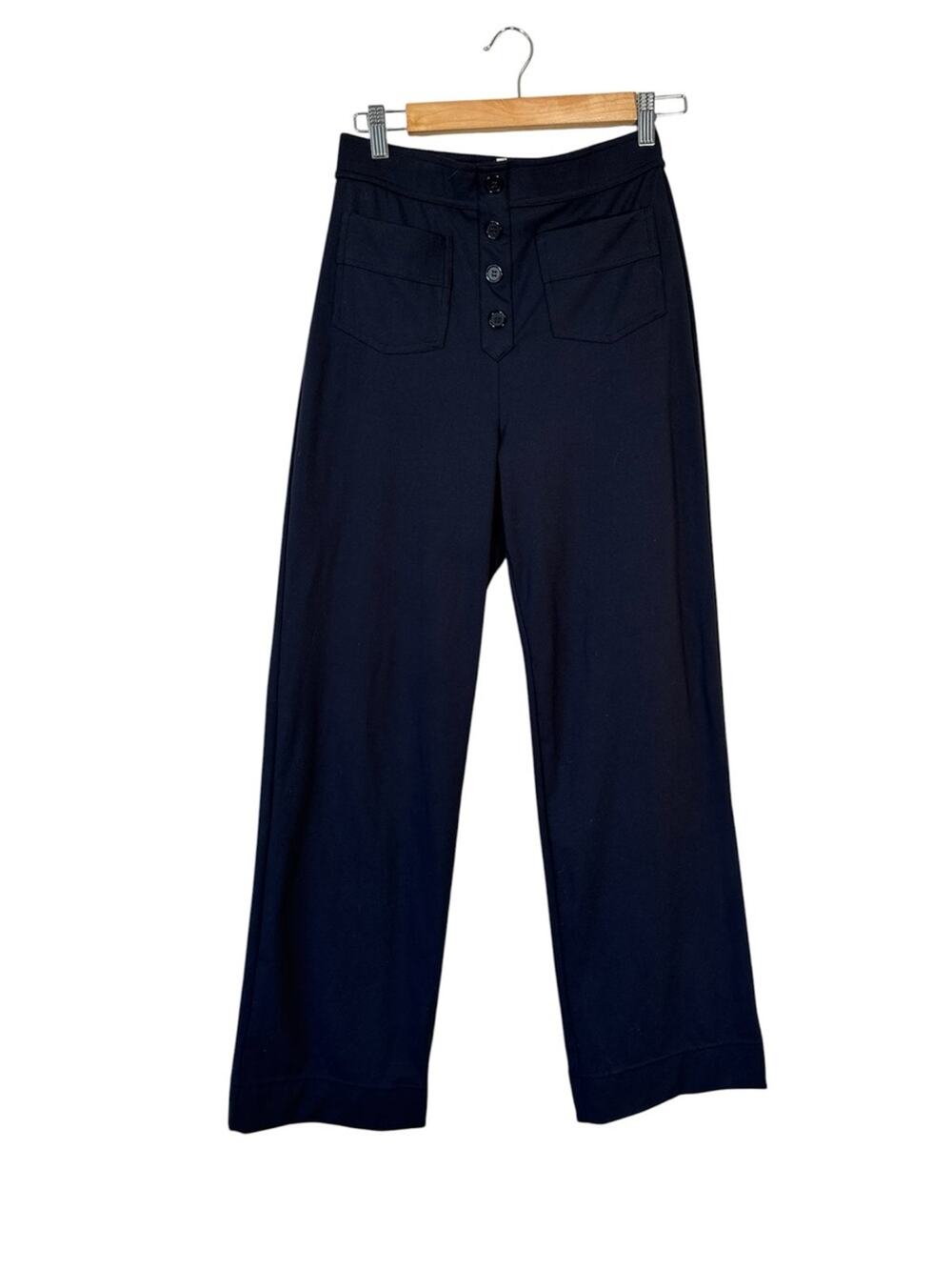 Halara Black High Rise Wide Leg Pants Womens S Buttons Nautical Casual Pull On